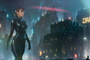 Ana De Armas As Watcher Of Scifi City (1336x768) Resolution Wallpaper