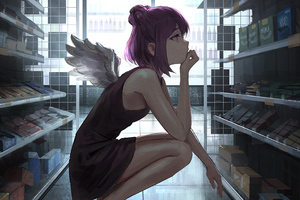 Angel Girl In Grocery Market With Little Wings