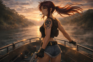 Anime Adventurer Girl On Boat Sunset (1280x1024) Resolution Wallpaper