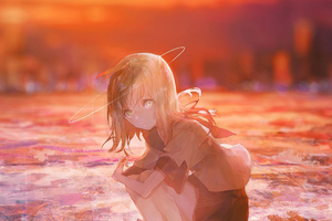 Anime Angel Girl Sitting 4k Wallpaper