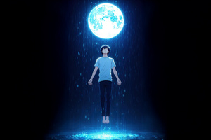 Anime Boy Peaceful Moment In The Rain (1366x768) Resolution Wallpaper