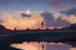 Anime Boy Standing On Bridge 4k (2880x1800) Resolution Wallpaper