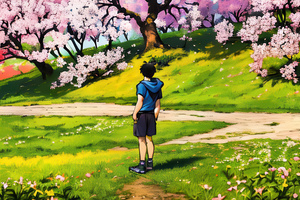 Anime Boy Under Sakura Tree (1280x1024) Resolution Wallpaper