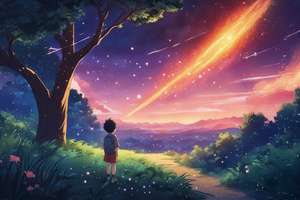 Anime Boy Watching Comet (1920x1080) Resolution Wallpaper