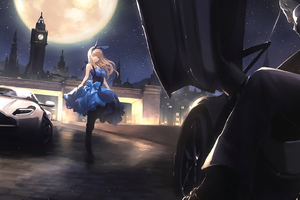 Anime Car And Blonde Girl Gangster (1336x768) Resolution Wallpaper