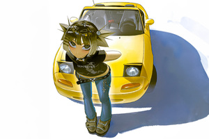 Anime Character Girl With Car Minimal 4k (2880x1800) Resolution Wallpaper