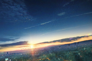 Anime City Cityscape Cloud Wallpaper