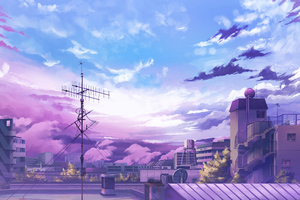 Anime Clouds Buildings 5k Wallpaper