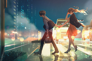 Anime Couple Passing Road