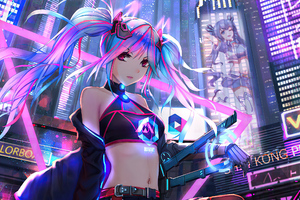 Anime Cyber Girl Neon City