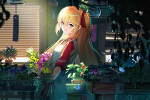 Anime Flowers Blonde Twintails Girl