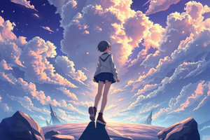 Anime Girl Alone With The Sky (1600x1200) Resolution Wallpaper