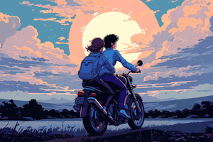 Anime Girl And Boy On Bike Wallpaper