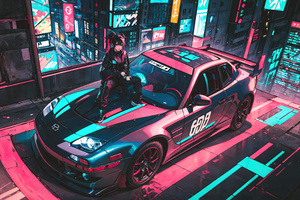 Anime Girl And Her Ride In A Cyberpunk Wonderland