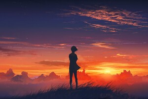 Anime Girl Artistic Sunset
