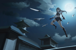 Anime Girl Attack Swords Small Weapons 4k