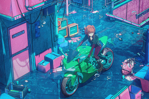Anime Girl Biker Roaming The Sci Fi World (1400x900) Resolution Wallpaper