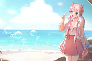 Anime Girl Blowing Bubbles (3840x2400) Resolution Wallpaper