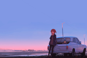 Anime Girl Car Drinking Coffee (1152x864) Resolution Wallpaper