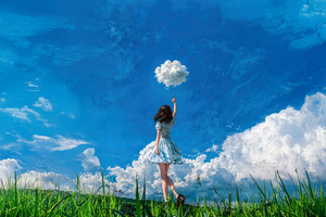 Anime Girl Chasing Blue Sky Dreams (3440x1440) Resolution Wallpaper