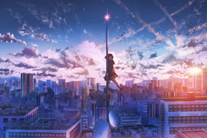 Anime Girl City Building Height 4k (3840x2160) Resolution Wallpaper