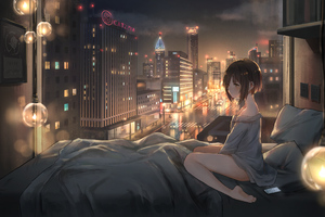 Anime Girl City Lights 4k