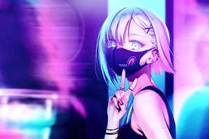Anime Girl City Lights Neon Face Mask 4k