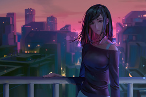 Anime Girl Dawn City 4k (2932x2932) Resolution Wallpaper