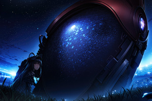 Anime Girl Discovering Alien Capcell (1336x768) Resolution Wallpaper