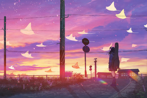 Anime Girl Dreamy Skies Wallpaper