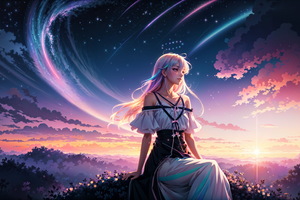 Anime Girl Dreamy When The Sky Touches The Nightfall (1024x768) Resolution Wallpaper