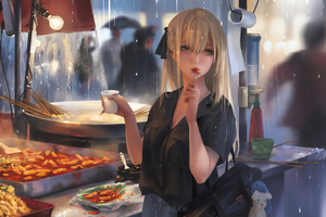 Anime Girl Eating Street Food 4k