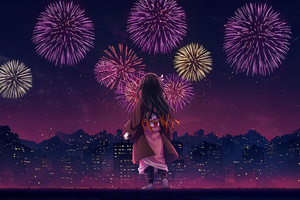 Anime Girl Firework Spectacle (1920x1200) Resolution Wallpaper