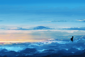 Anime Girl Floating In Sky 5k (1360x768) Resolution Wallpaper