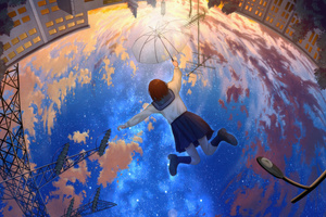 Anime Girl Flying Through Cosmic Clouds (1400x900) Resolution Wallpaper