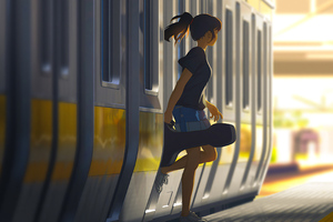 Anime Girl Getting Out Of Train 4k