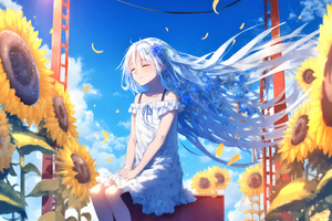 Anime Girl Happy Flowers In Hair Wallpaper