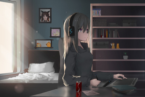 Anime Girl Headphones Working 4k