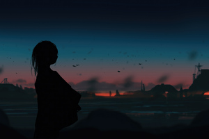 Anime Girl In Nighttime Silhouette (1360x768) Resolution Wallpaper