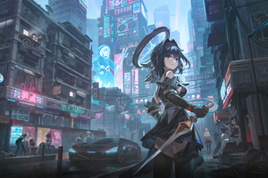 Anime Girl In Shanghai With Sword (2560x1600) Resolution Wallpaper