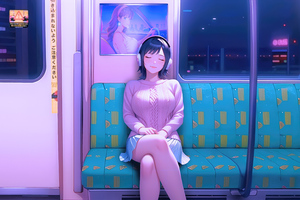 Anime Girl In Train (5120x2880) Resolution Wallpaper