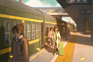 Anime Girl In Train Station Hands In Pocket Looking Away (5120x2880) Resolution Wallpaper