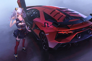 Anime Girl Lamborghini Aventador Sv