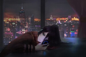 Anime Girl Listening Music On Ipod