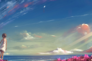 Anime Girl Looking At Sky (1920x1080) Resolution Wallpaper