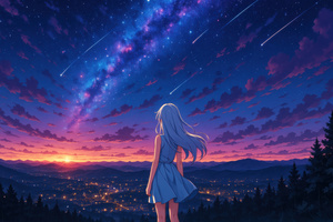 Anime Girl Looking Over A City At Sunset (1280x720) Resolution Wallpaper
