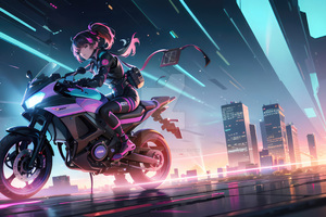 Anime Girl On Bike Roaming The Cityscape Wallpaper