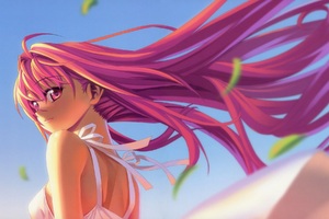Anime Girl Pink Hairs In Air