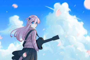 Anime Girl Playing Guitar Under Blue Sky (3840x2400) Resolution Wallpaper