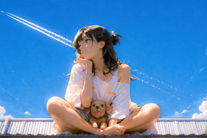 Anime Girl Puppy Love (1920x1080) Resolution Wallpaper